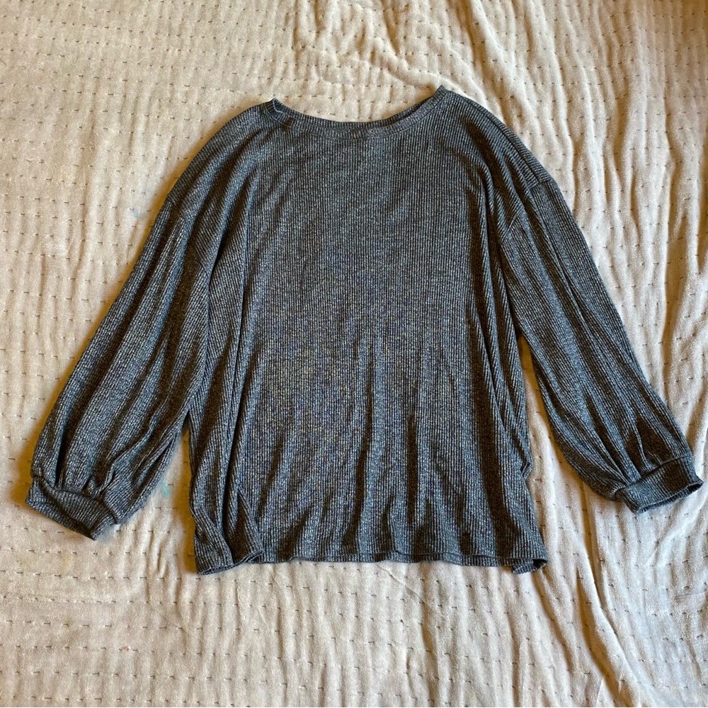 Daily Ritual Ribbed Long Lantern Sleeve Top